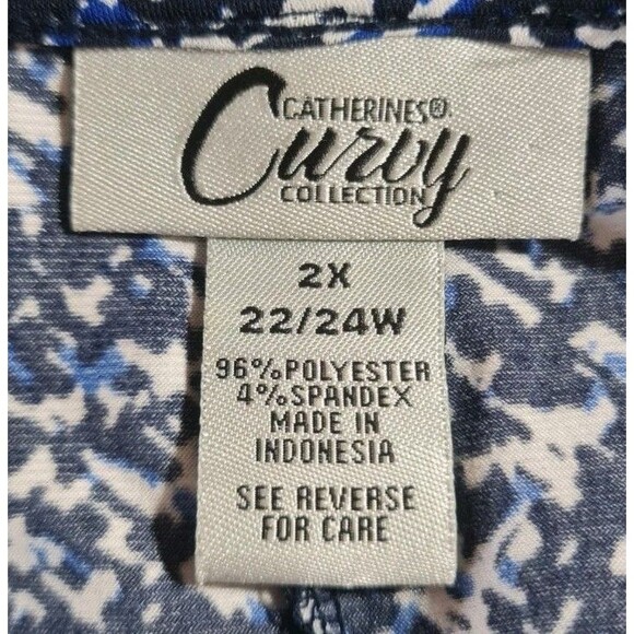 CATHERINES CURVY Women Plus Size 2X Long Romper Jumpsuit Blue White 3/4 SL 121P - Picture 5 of 6